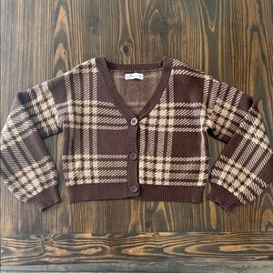 Hollister Women’s Cardigan Plaid Brown Sweater Size XS